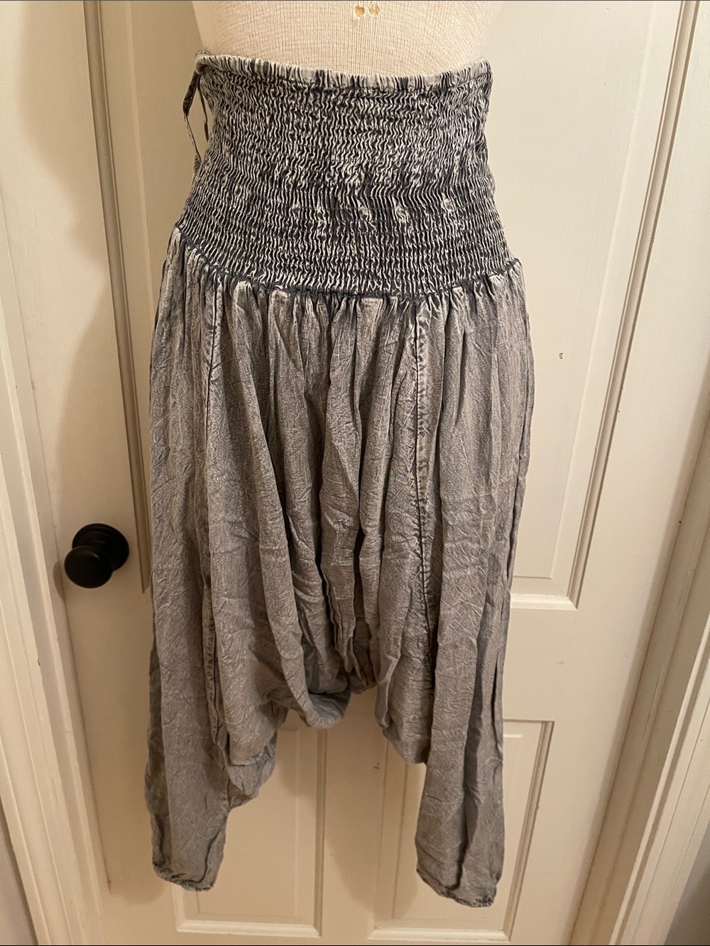 Rare Sold Out Smocked Waist Asymmetrical Harem Pants — Grey